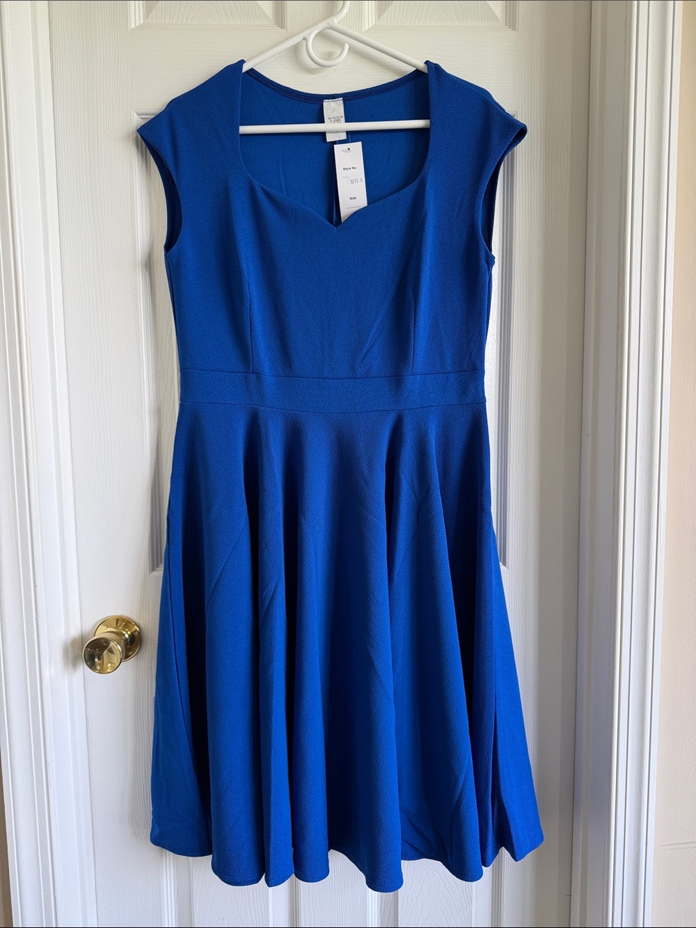 NWT Royal Blue Midi Fit-and-Flare Dress with V-Notch Neckline